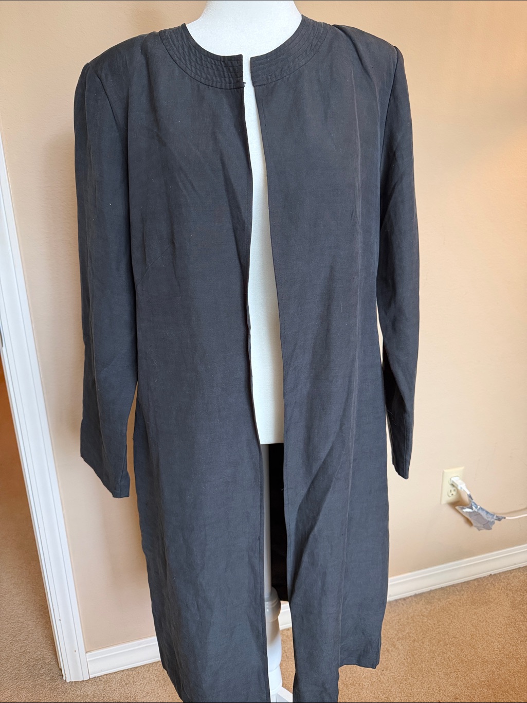 Spiegel Black Silk And Linen Long Open-Front Trench Coat